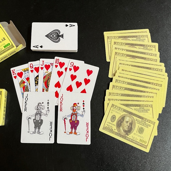 2 Decks of $100 Bill Playing Cards, Plastic Coated, 1 New in Shrink, 1 Like New - Picture 3 of 9